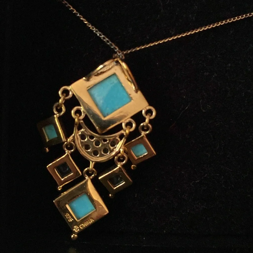 Turquoise & topaz necklace Techibond Classic 18ktgold bonded to sterling silver - Picture 3 of 6